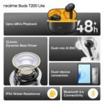 realme Buds T200 Lite Bluetooth in Ear Earbuds,4 Mic, AI ENC for Calls,48 Hours Total Playback with Fast Charging and Low Latency Gaming TWS,Google Fast Pair, with mic - Image 6
